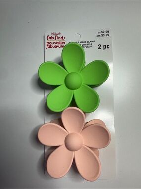 Flower Hair Claws - Green & Pink (2 pc)